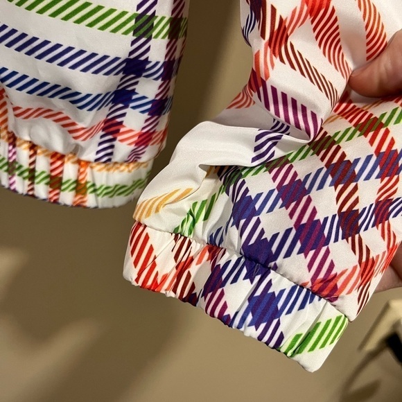 Forever 21 Tokyo Rainbow Plaid Windbreaker Track Jacket with Hood Small Skater - Picture 10 of 11